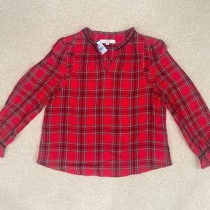 LOFT Large Petite Christmas plaid long sleeve top